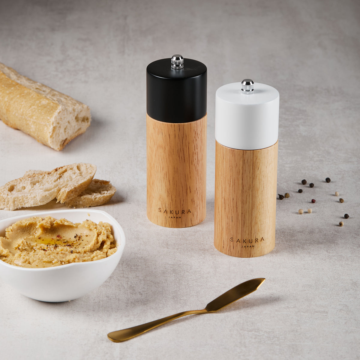 Set Salt Pepper Sakura Splendid Molinillo Pimienta Y Sal De Madera Premium 15 Cm